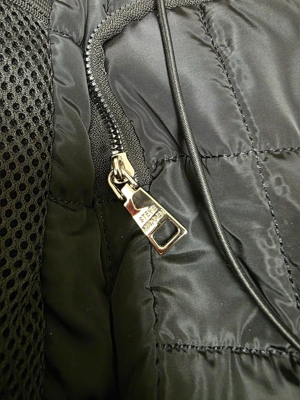 Steve Madden Black Quilted Nylon Backpack with Front Zip Pocket